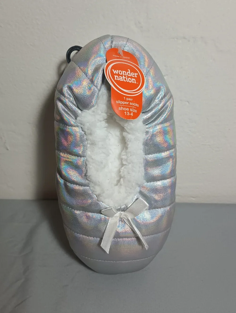Wonder Nation Silver Holographic Kids Slipper Socks